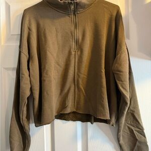 Aerie Olive Green Half-Zip Cropped Sweatshirt
